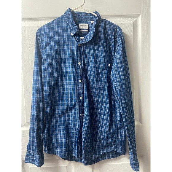 Timberland Button Down Shirt Mens Large Blue Long Sleeve Casual Outdoors Work - Picture 1 of 6